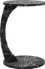 A black marble-look C-shaped side table with a round top and base, isolated on a white background. Anteprima dell’immagine prodotto