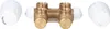 A product shot of a brass manifold with white control knobs on either side, set against a white background. Produktbild-Vorschau