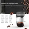 A portable pour-over coffee maker is shown with its features highlighted by icons and text. Podgląd zdjęcia produktu