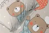 Close-up of a baby bedding set with teddy bear illustrations. Náhled obrázku produktu