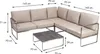 A sectional outdoor lounge set with a coffee table, showing dimensions. Produktbild-Vorschau