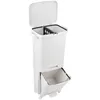 A white, two-tiered trash can with a divided top compartment and a pull-out lower bin, shown against a white background. Produktbild-Vorschau