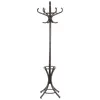 A dark brown wooden coat rack with a circular base and multiple hooks at the top. Podgląd zdjęcia produktu
