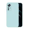 A light blue silicone phone case is shown from the back, with the phone's camera module visible on the top left. The phone screen is partially visible on the right. Produktbild-Vorschau