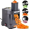 A commercial food processor is shown with a carrot being processed, and examples of sliced cucumbers, shredded carrots, and diced red onions are displayed. Náhled obrázku produktu