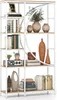 A white and natural wood bookshelf filled with decorative items and books. Produktbild-Vorschau
