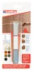 The image shows the packaging of a furniture repair wax kit, with various color swatches and instructional diagrams. Podgląd zdjęcia produktu