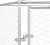 A close-up view of the corner of a silver outdoor dog kennel made of galvanized steel. Náhľad obrázku produktu