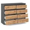 A grey dresser with eight drawers, each featuring a wood-grain pattern. Produktbild-Vorschau