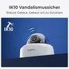 A marketing image showing a security camera with text highlighting its vandal-proof features. Produktbild-Vorschau