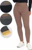 A collage of images showing women's thermal leggings in different colors and close-ups of the waistband and hem. Produktbild-Vorschau