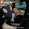 A child is sitting in a car seat in the back seat of a car. Produktbild-Vorschau