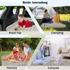 Collage showing different uses of an inflatable mattress: in a car trunk, in a tent, for a picnic, and at home. Náhled obrázku produktu