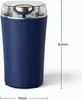 Dunkelblauer elektrischer Kaffeemühle mit durchsichtigem Deckel und goldenem Knopf, mit Maßen 163 mm Höhe und 91 mm Breite Náhľad obrázku produktu