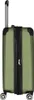 A green suitcase with a silver handle and black wheels and zipper, shown from the side. Produktbild-Vorschau