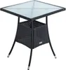 A black polyrattan balcony table with a glass top and a storage compartment underneath. Produktbild-Vorschau