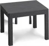 A dark gray, square outdoor table with a woven texture on the sides and a slatted top. Produktbild-Vorschau