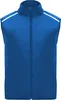 A blue vest is shown against a white background.