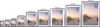 A series of framed pictures of a beach scene with a bird flying, displayed in various sizes to show different dimensions. Produktbild-Vorschau
