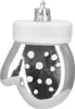 A close-up studio shot of a single silver Christmas ornament shaped like a mitten with white polka dots. Produktbild-Vorschau