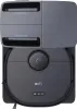 A top-down view of a robot vacuum cleaner and its docking station. Voir les images du produit