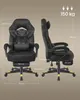 A collage of two views of a black gaming chair, with dimensions and weight capacity indicated by text overlays. Náhled obrázku produktu