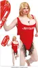 A person wearing a humorous Brazilian lifeguard costume, shown from different angles. Produktbild-Vorschau