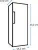 A diagram showing the dimensions of a white mini-refrigerator. Produktbild-Vorschau