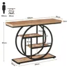 A diagram showing the dimensions of a console table, with a silhouette of a person for scale. Voir les images du produit