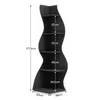 A black, wave-shaped corner shelf unit with dimensions indicated. Podgląd zdjęcia produktu