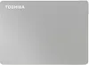 A silver Toshiba external hard drive is shown from a top-down perspective on a light gray background. Produktbild-Vorschau