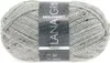 A ball of grey tweed yarn with a label. Produktbild-Vorschau