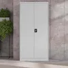 A light gray metal cabinet with two doors and a black lock is shown against a textured gray wall. Náhľad obrázku produktu