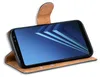 A smartphone in a brown flip case, shown at an angle. Produktbild-Vorschau
