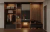 A modern entryway with a built-in closet, mirror, and bench. Podgląd zdjęcia produktu