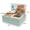 A wooden toy kitchen with accessories, shown with dimensions indicated. Anteprima dell’immagine prodotto