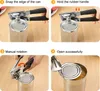 A four-panel image demonstrating how to use a can opener. Voir les images du produit