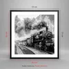 Gerahmtes Poster - Schwarzer Rahmen - Zug Schwarzweiß Rauch Produktbild-Vorschau 5