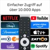 A collage of app logos and a remote control, with text describing easy access to apps. Produktbild-Vorschau