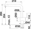 A technical drawing with dimensions of a faucet. Produktbild-Vorschau