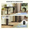 A split image showing a standing desk in a home office setting and close-ups of its features. Náhled obrázku produktu