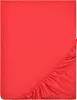 A red fitted sheet is folded and laid flat, with the elasticized corner visible. Produktbild-Vorschau