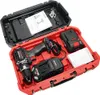A cordless drill with two batteries and a charger, all neatly arranged inside a black and red plastic case. Produktbild-Vorschau