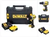 A collage of images showing a DeWalt cordless drill, its case, batteries, and charger. Anteprima dell’immagine prodotto