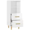 A white wooden sideboard with two drawers and two shelves, shown against a white background. Náhľad obrázku produktu