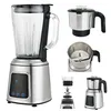 A collage of a multi-functional blender and its attachments, presented on a white background. Voir les images du produit