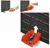 A collage showing how to use storage bins with a wall-mounted panel system. Produktbild-Vorschau