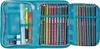 An open pencil case filled with colored pencils, pens, a ruler, and a sharpener. Anteprima dell’immagine prodotto