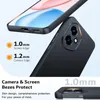 A black phone case is shown from multiple angles, highlighting its protective features for the screen and camera. Produktbild-Vorschau