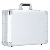A silver aluminum attaché case with a black handle is shown against a white background. Anteprima dell’immagine prodotto